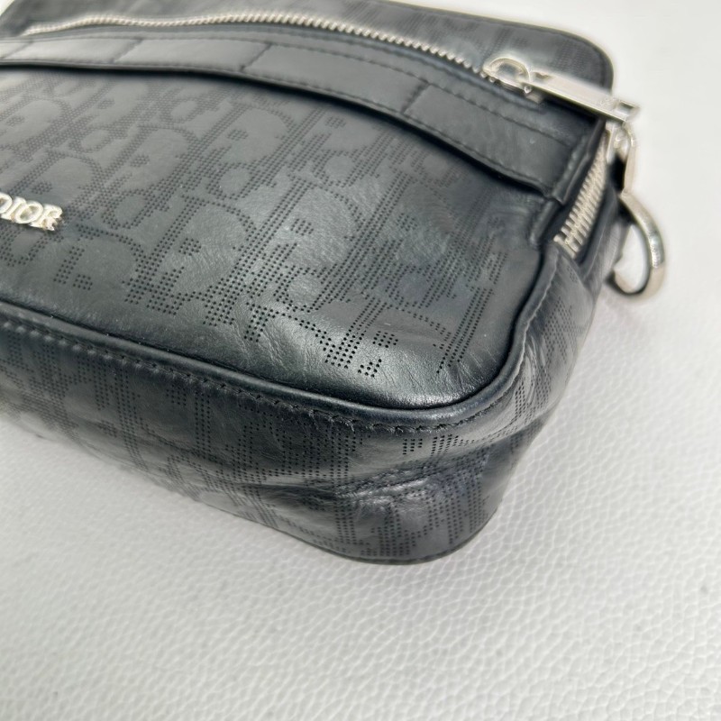 迪奧/Dior Safari  黑色全皮拉鍊相機包單肩斜挎包 五金銀色logo 可手拿也可單肩斜挎 實用百搭-7