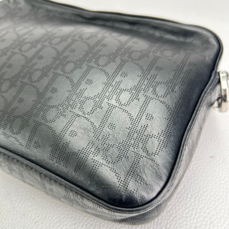 迪奧/Dior Safari  黑色全皮拉鍊相機包單肩斜挎包 五金銀色logo 可手拿也可單肩斜挎 實用百搭-9