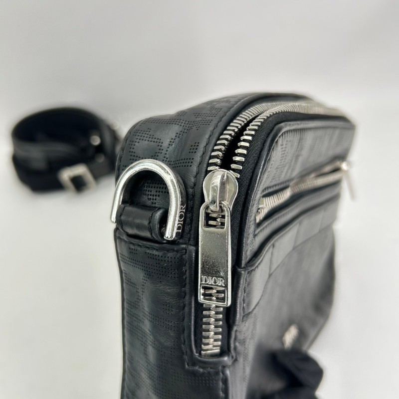 迪奧/Dior Safari  黑色全皮拉鍊相機包單肩斜挎包 五金銀色logo 可手拿也可單肩斜挎 實用百搭-11