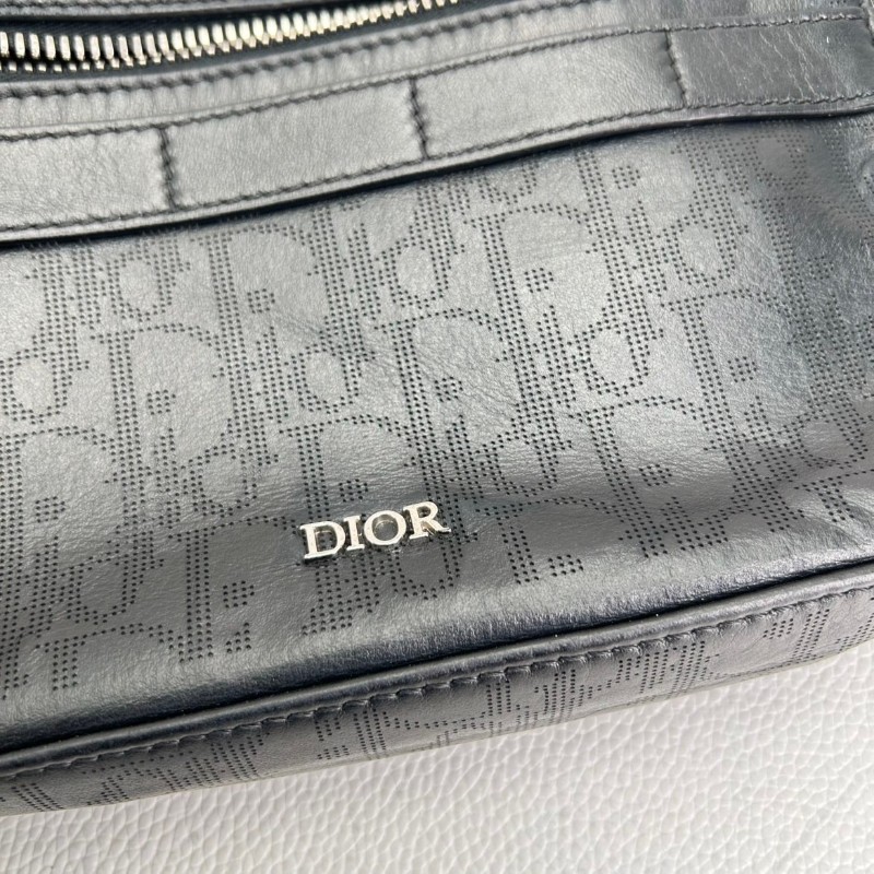 迪奧/Dior Safari  黑色全皮拉鍊相機包單肩斜挎包 五金銀色logo 可手拿也可單肩斜挎 實用百搭-12