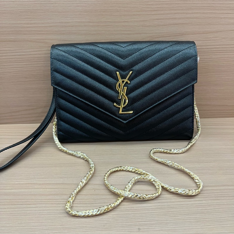 NO:323 YSL 圣罗兰鱼子酱黑金信封包 鏈條可拆卸 可手提可單肩斜挎-0