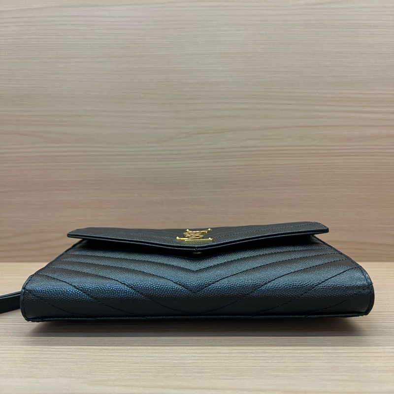 NO:323 YSL 圣罗兰鱼子酱黑金信封包 鏈條可拆卸 可手提可單肩斜挎-4
