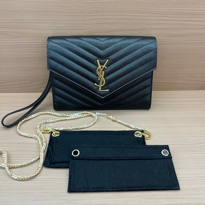 NO:323 YSL 圣罗兰鱼子酱黑金信封包 鏈條可拆卸 可手提可單肩斜挎-6