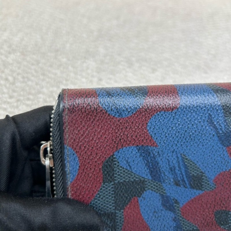 LV路易威登迷彩塗鴉藍色棋盤格拉鏈長款錢包 銀色五金 卡位多 容量實用 日常使用方便-4