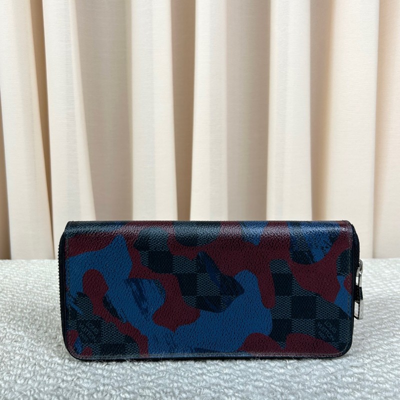 LV路易威登迷彩塗鴉藍色棋盤格拉鏈長款錢包 銀色五金 卡位多 容量實用 日常使用方便-6
