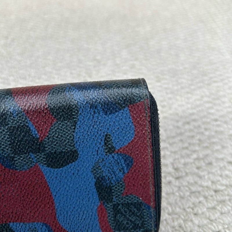 LV路易威登迷彩塗鴉藍色棋盤格拉鏈長款錢包 銀色五金 卡位多 容量實用 日常使用方便-9