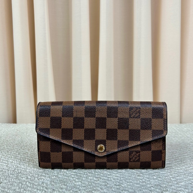 LV路易威登棋盤格長款錢包 棕色棋盤格 金色五金 卡位多 容量實用 日常使用很方便-0
