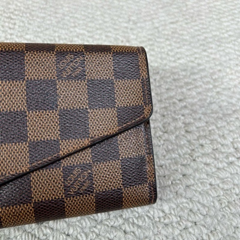 LV路易威登棋盤格長款錢包 棕色棋盤格 金色五金 卡位多 容量實用 日常使用很方便-2