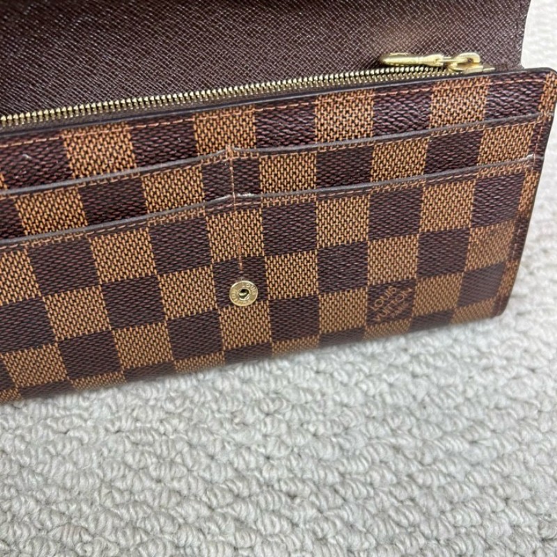 LV路易威登棋盤格長款錢包 棕色棋盤格 金色五金 卡位多 容量實用 日常使用很方便-4
