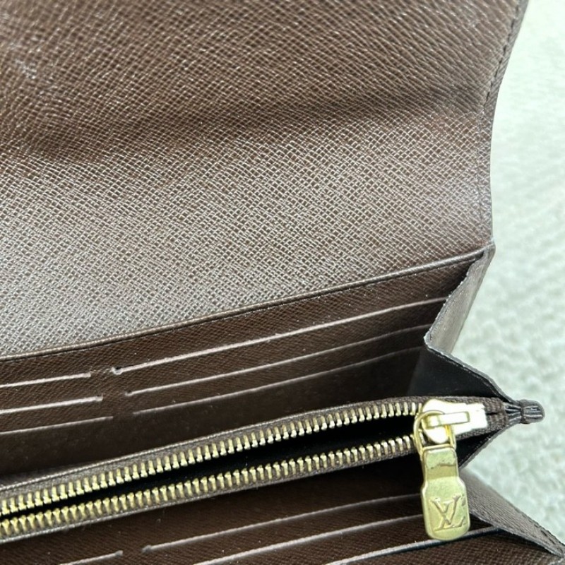 LV路易威登棋盤格長款錢包 棕色棋盤格 金色五金 卡位多 容量實用 日常使用很方便-16
