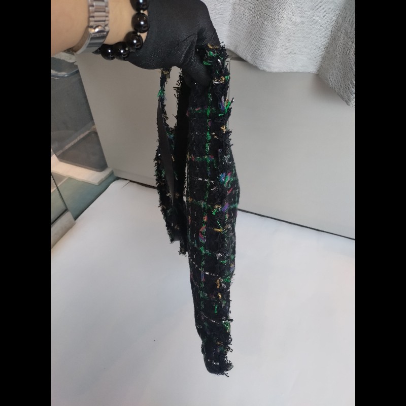 Chanel 黑綠毛呢布機器人水鑽直式托特包-8