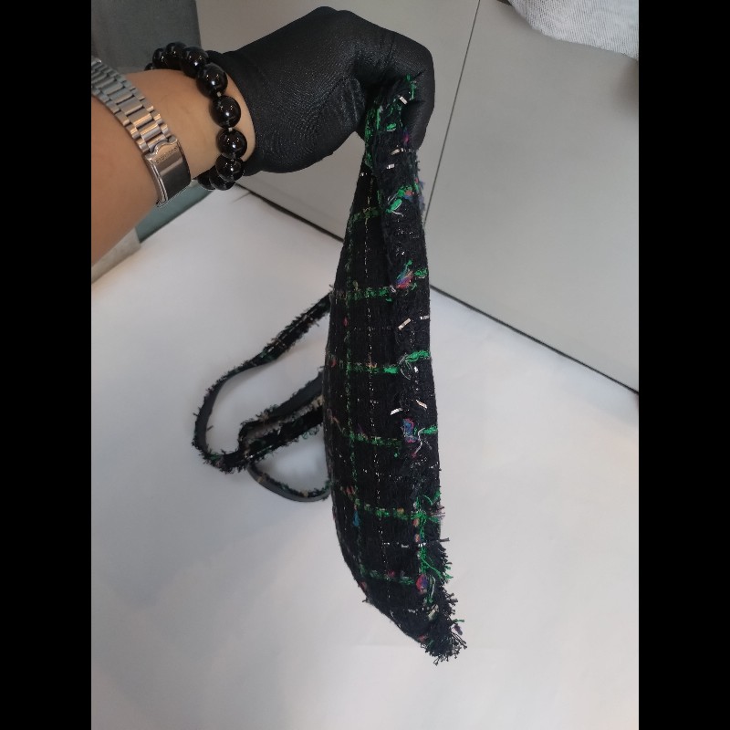 Chanel 黑綠毛呢布機器人水鑽直式托特包-9