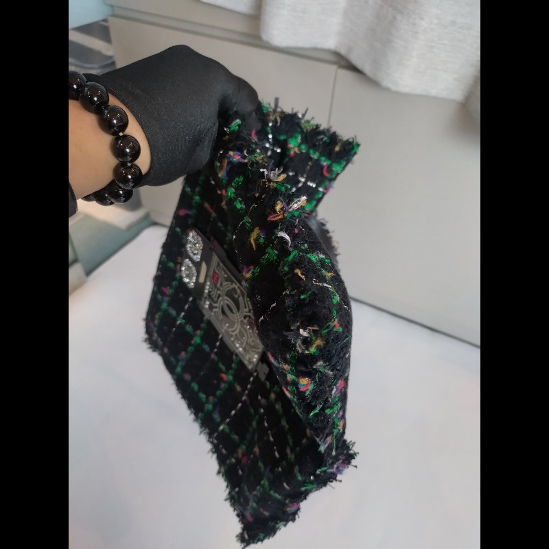 Chanel 黑綠毛呢布機器人水鑽直式托特包-11