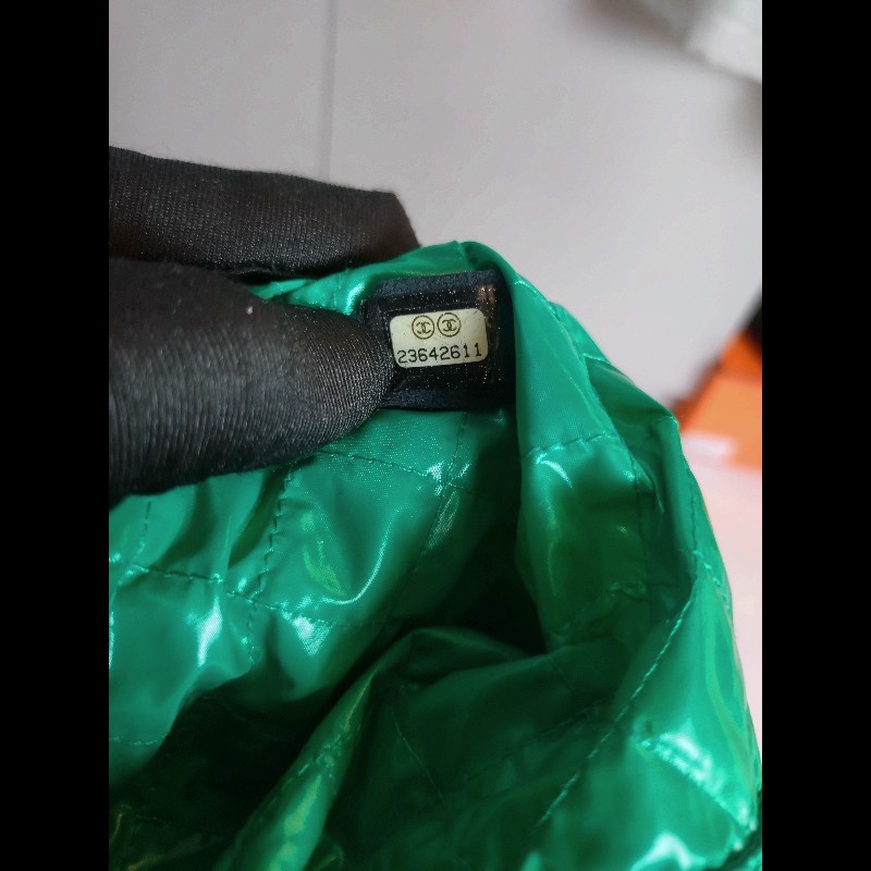 Chanel 黑綠毛呢布機器人水鑽直式托特包-17