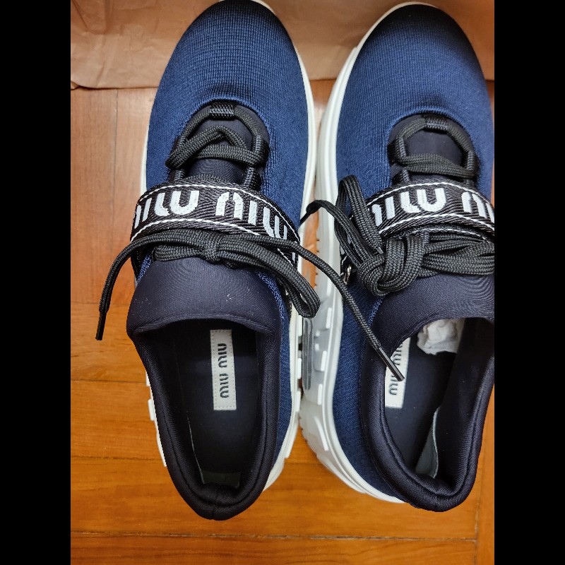 99新 Miu Miu 軍藍色運動款厚底鞋 歐37碼-5