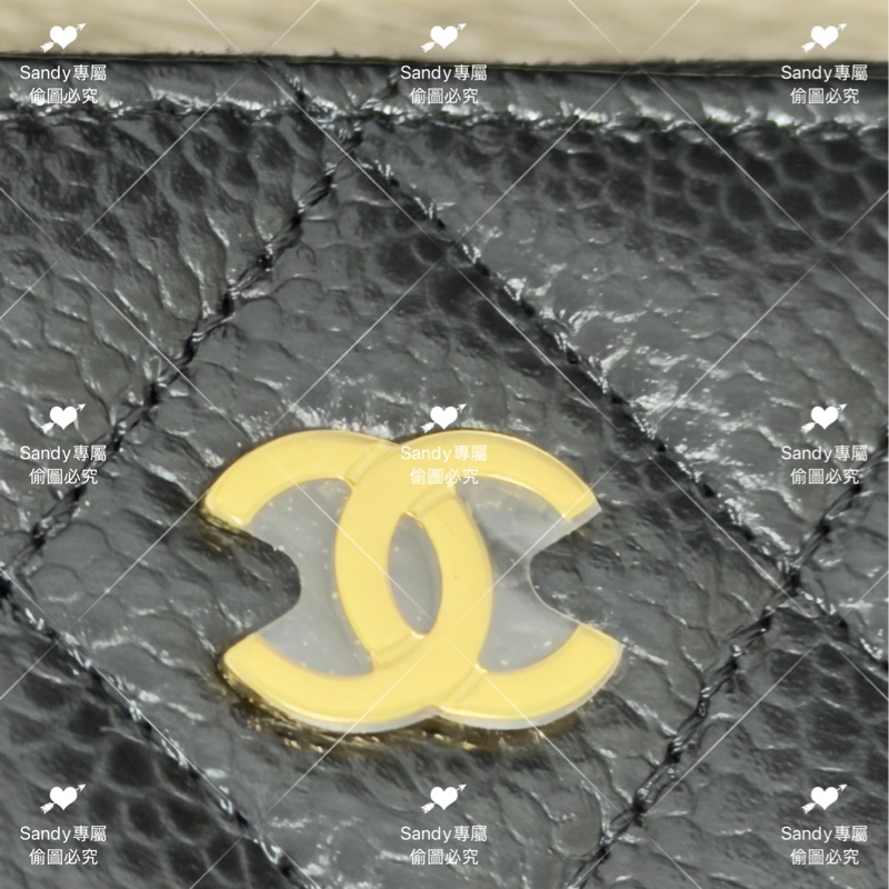 全新存放 香奈兒 CF 黑金荔枝 長夾 全新全配-1