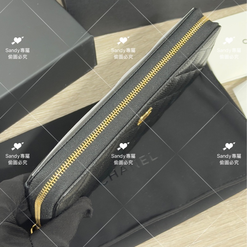 全新存放 香奈兒 CF 黑金荔枝 長夾 全新全配-12