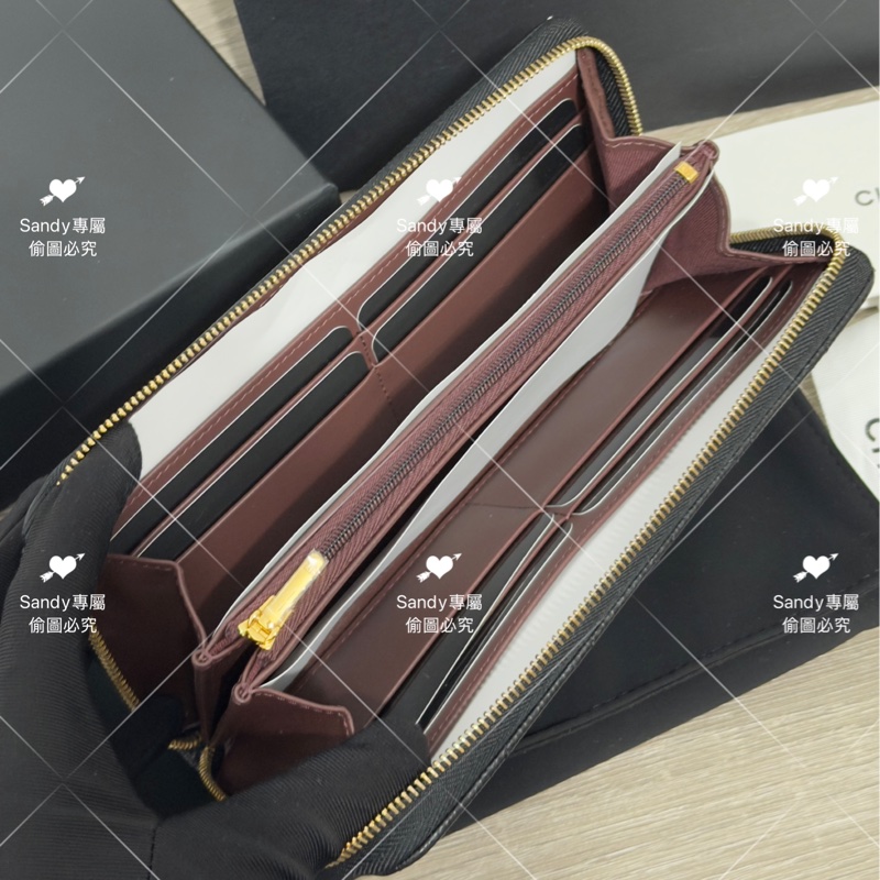 全新存放 香奈兒 CF 黑金荔枝 長夾 全新全配-15