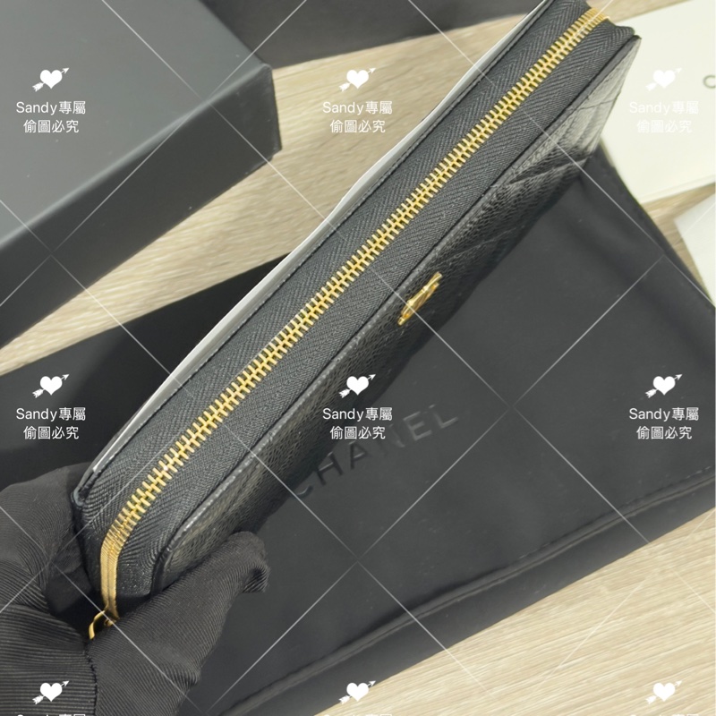 全新存放 香奈兒 CF 黑金荔枝 長夾 全新全配-21