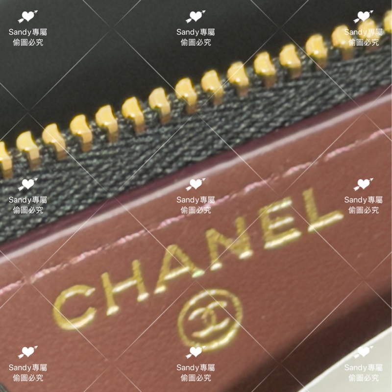 全新存放 香奈兒 CF 黑金荔枝 長夾 全新全配-27
