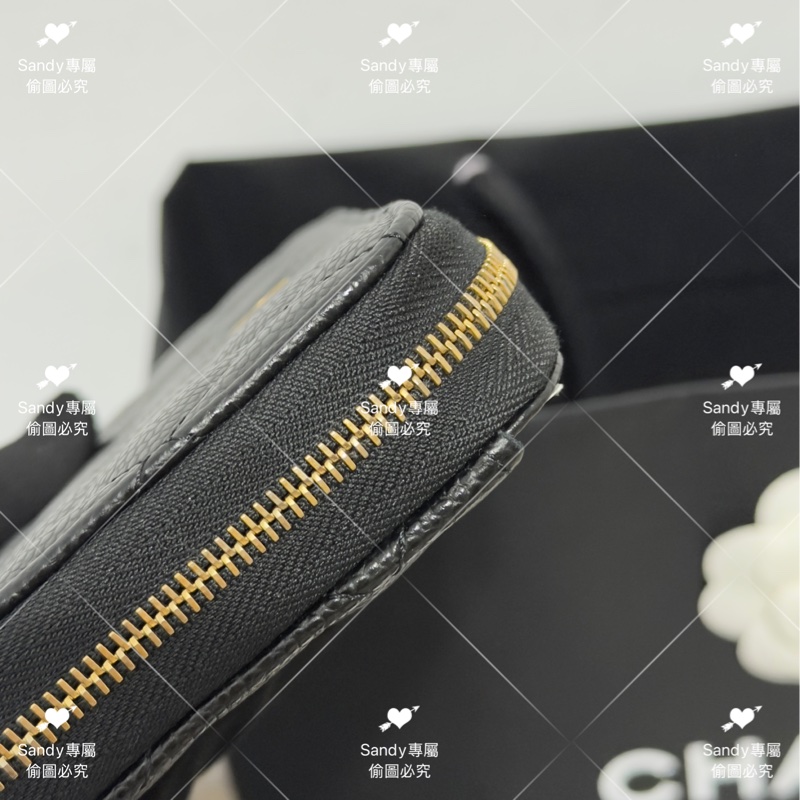 全新存放 香奈兒 CF 黑金荔枝 長夾 全新全配-28