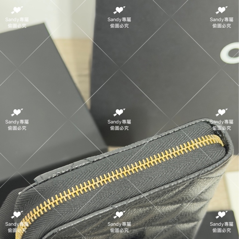 全新存放 香奈兒 CF 黑金荔枝 長夾 全新全配-30