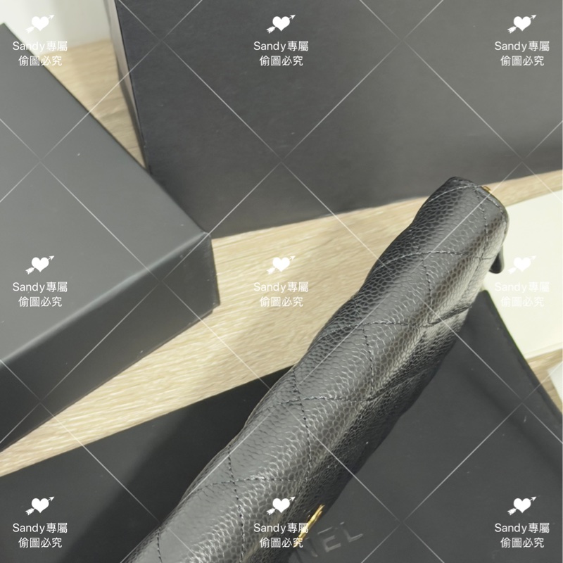 全新存放 香奈兒 CF 黑金荔枝 長夾 全新全配-31