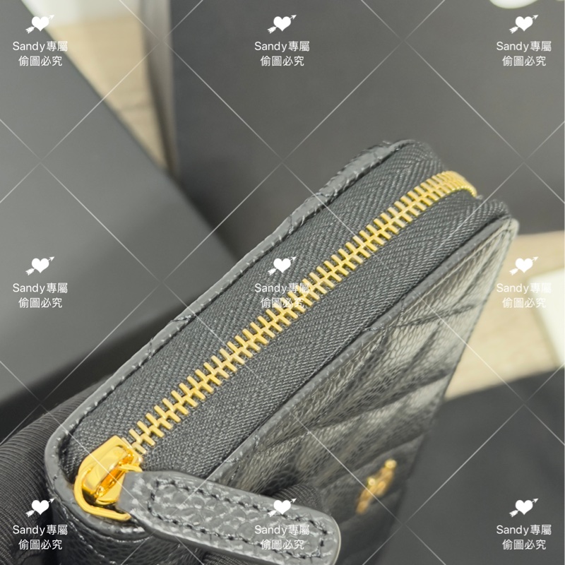 全新存放 香奈兒 CF 黑金荔枝 長夾 全新全配-32