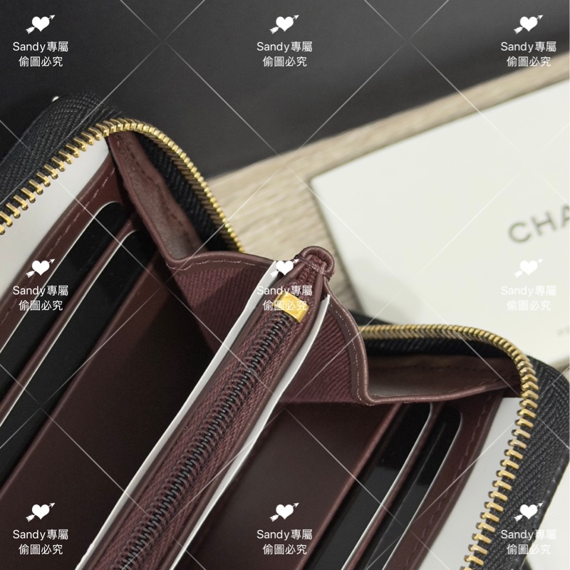全新存放 香奈兒 CF 黑金荔枝 長夾 全新全配-44