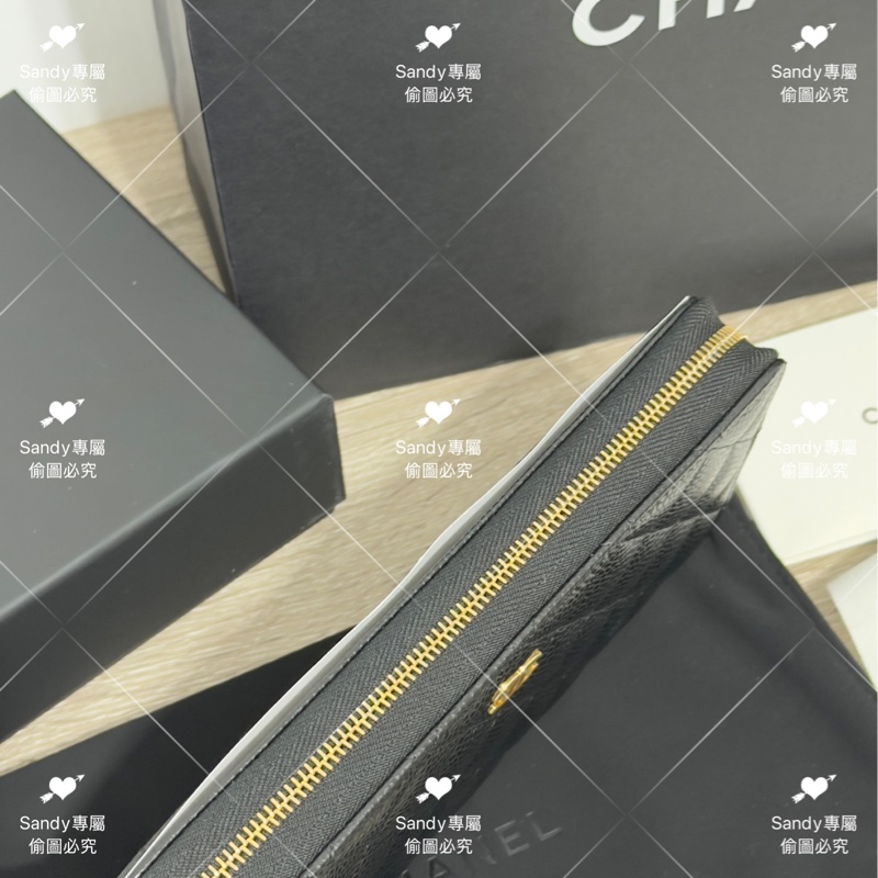 全新存放 香奈兒 CF 黑金荔枝 長夾 全新全配-48
