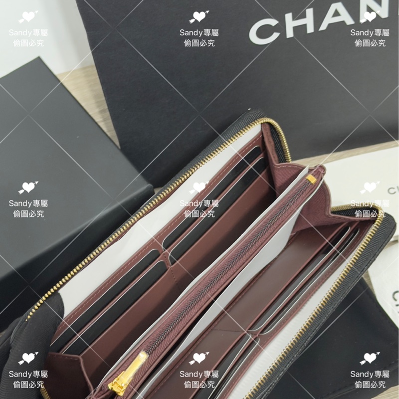 全新存放 香奈兒 CF 黑金荔枝 長夾 全新全配-51