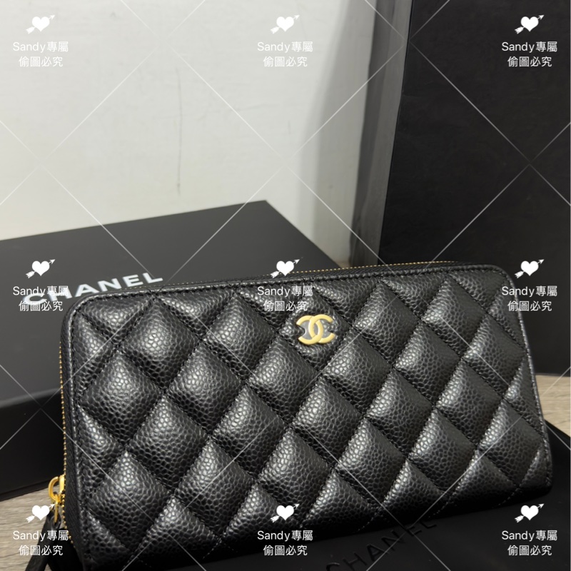 全新存放 香奈兒 CF 黑金荔枝 長夾 全新全配-56