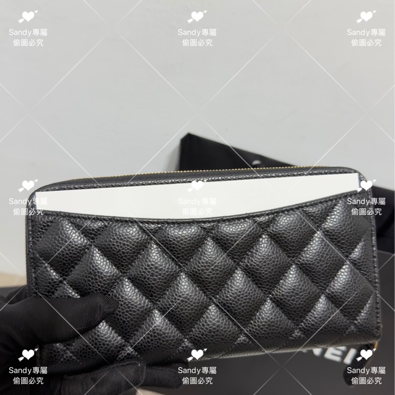 全新存放 香奈兒 CF 黑金荔枝 長夾 全新全配-57