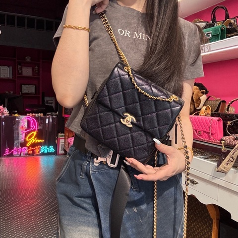Chanel黑金後背包 荔枝皮/ado/王吉娜古董精品
