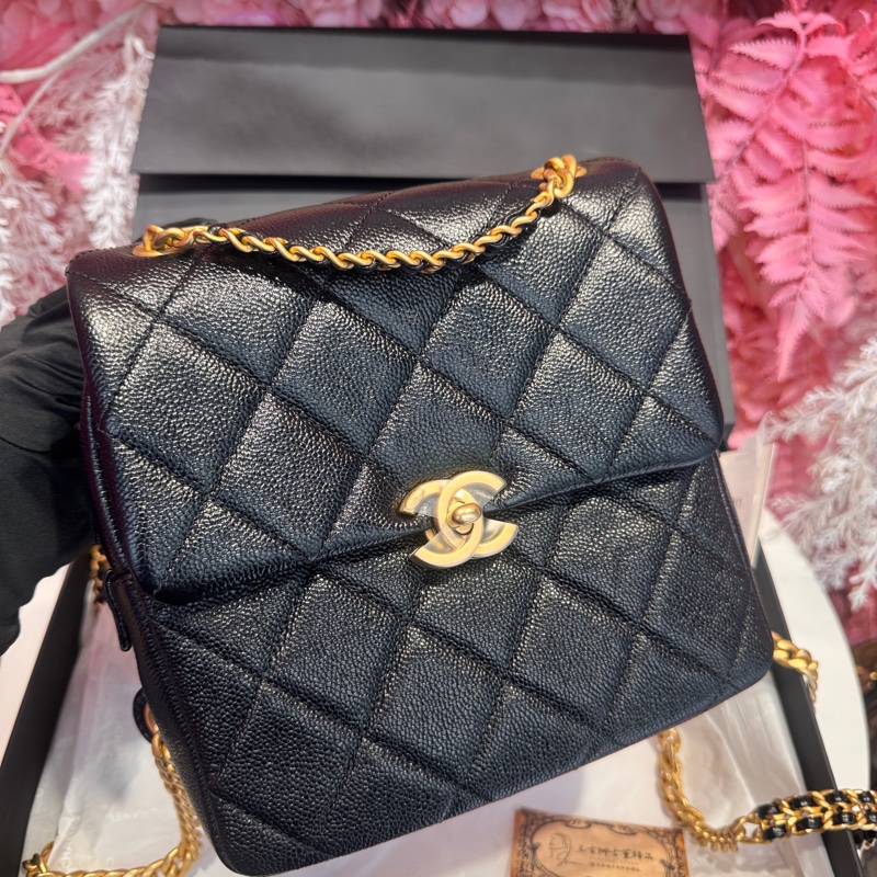 Chanel黑金後背包 荔枝皮/ado/王吉娜古董精品-1