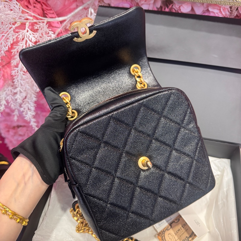 Chanel黑金後背包 荔枝皮/ado/王吉娜古董精品-7