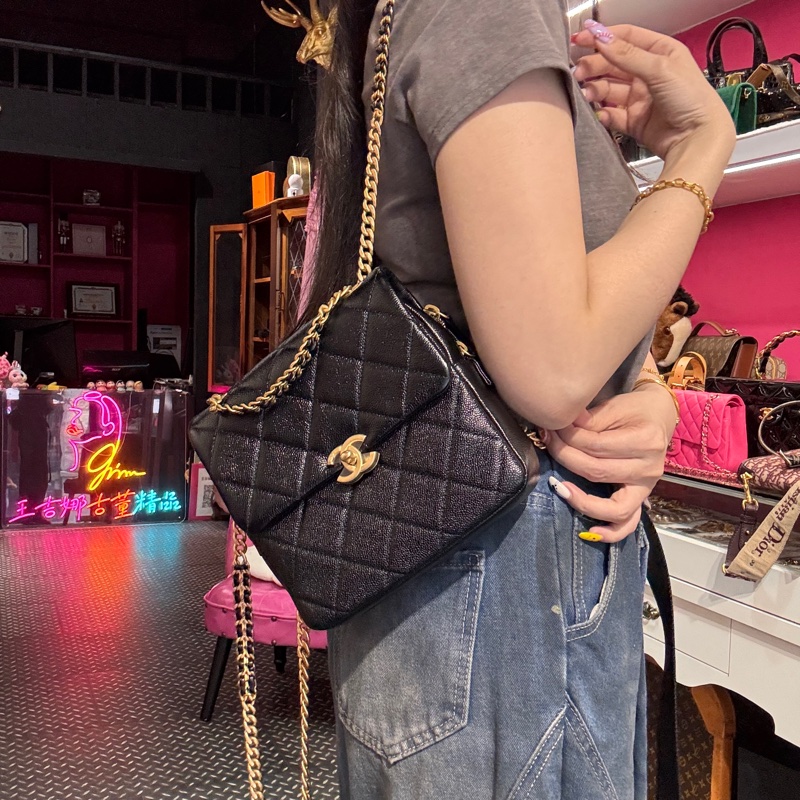 Chanel黑金後背包 荔枝皮/ado/王吉娜古董精品-9