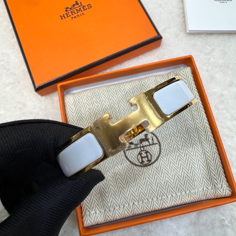 近新愛馬仕琺瑯手環 Hermès Clic H 白金窄版✨經典百搭氣質款 PM H700001F-2