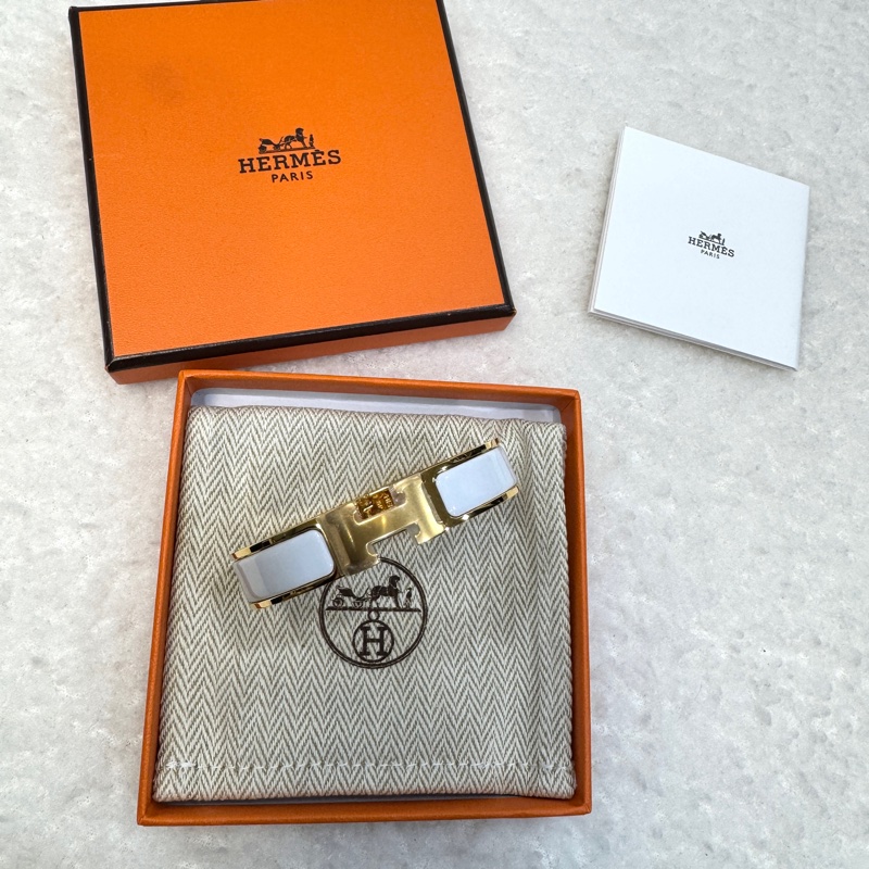 近新愛馬仕琺瑯手環 Hermès Clic H 白金窄版✨經典百搭氣質款 PM H700001F-4