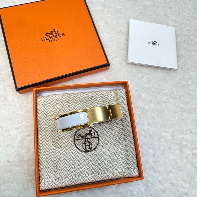 近新愛馬仕琺瑯手環 Hermès Clic H 白金窄版✨經典百搭氣質款 PM H700001F-5