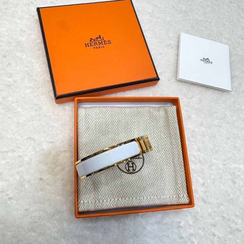 近新愛馬仕琺瑯手環 Hermès Clic H 白金窄版✨經典百搭氣質款 PM H700001F-6