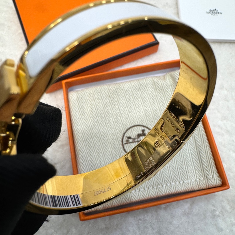 近新愛馬仕琺瑯手環 Hermès Clic H 白金窄版✨經典百搭氣質款 PM H700001F-7