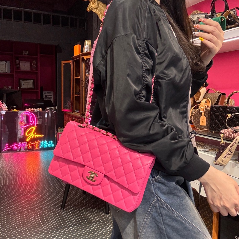 Chanel 桃粉荔枝cf25 晶片款包/王吉娜古董精品-1