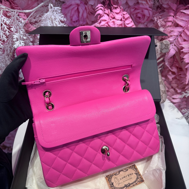 Chanel 桃粉荔枝cf25 晶片款包/王吉娜古董精品-6