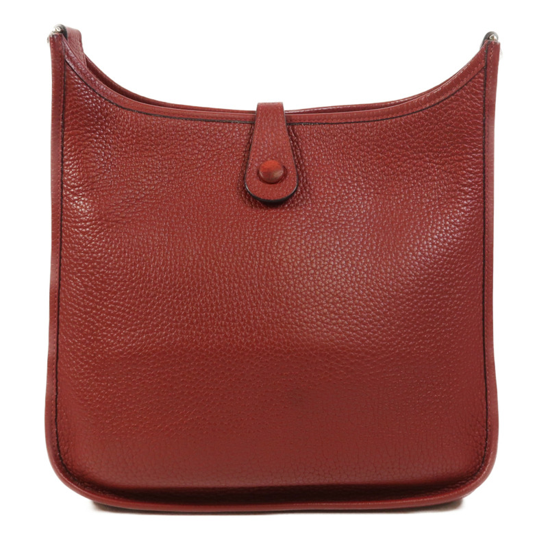 HERMES Clemence皮革Evelyne PM銀扣肩背袋Rouge H-1