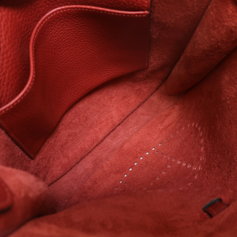 HERMES Clemence皮革Evelyne PM銀扣肩背袋Rouge H-4