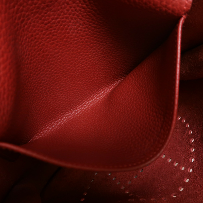 HERMES Clemence皮革Evelyne PM銀扣肩背袋Rouge H-5