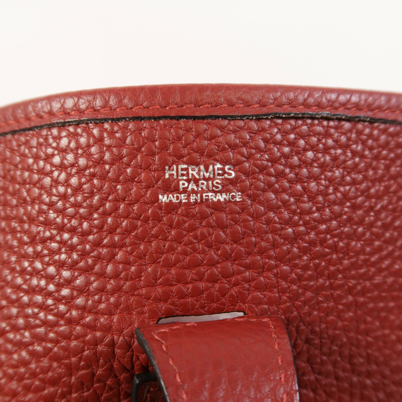 HERMES Clemence皮革Evelyne PM銀扣肩背袋Rouge H-6