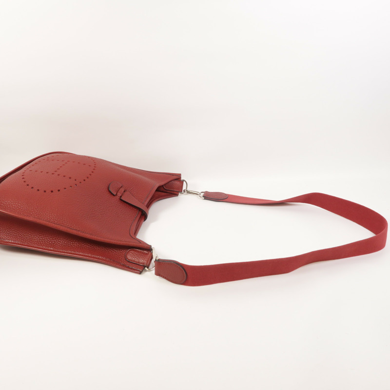 HERMES Clemence皮革Evelyne PM銀扣肩背袋Rouge H-8