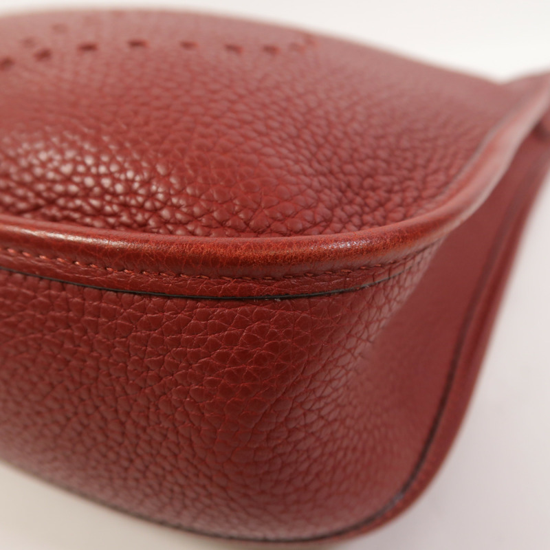 HERMES Clemence皮革Evelyne PM銀扣肩背袋Rouge H-10
